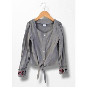 Polarn O. Pyret Organic Tie-Front Flannel Top, Size 8/9